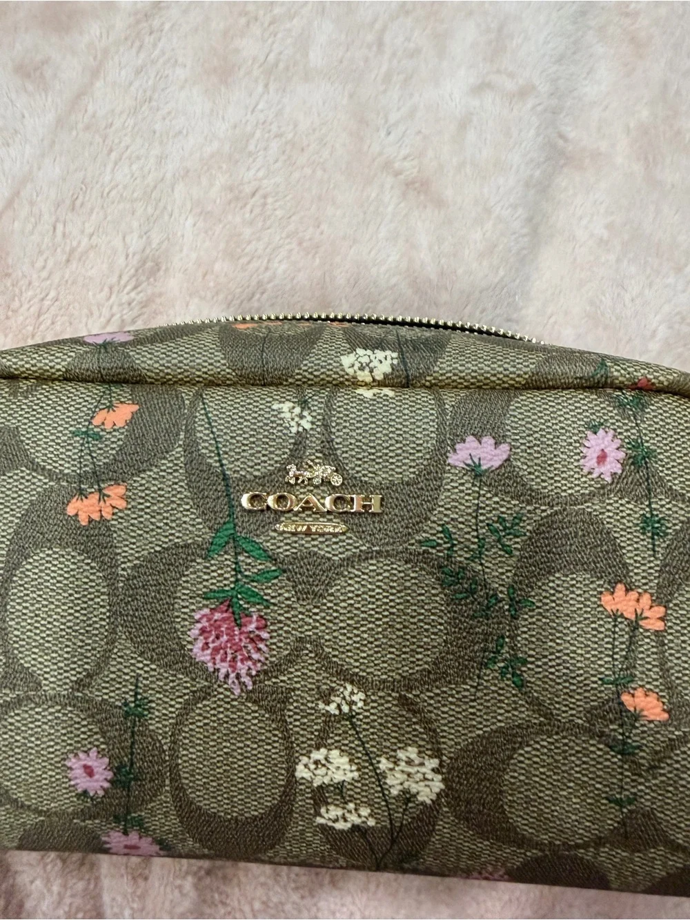 COACH Brown Signature Wildflower Boxy Floral Makeup Cosmetic Pouch